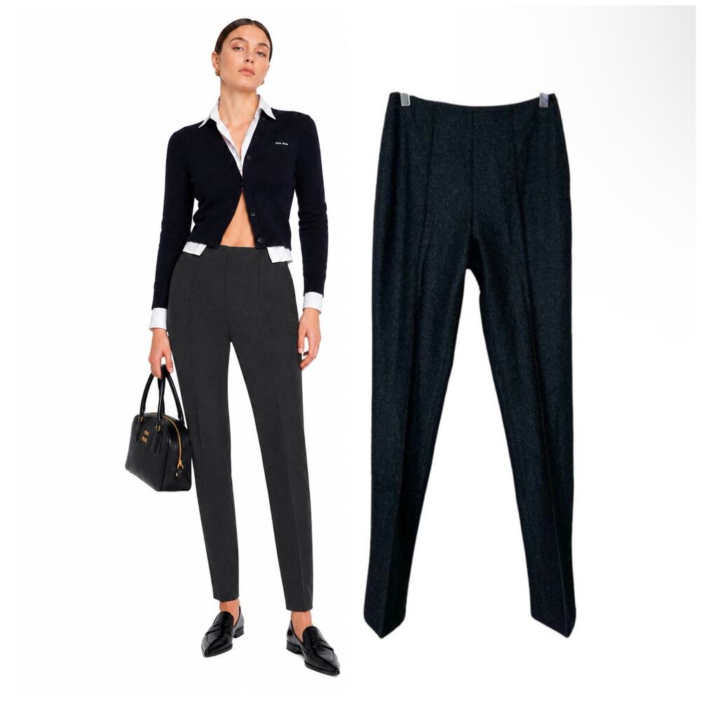 Miu Miu | Grey Wool Designer Seamed Slim High Waist Designer Pants 40 Small